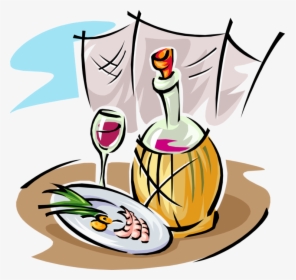 Vector Illustration Of Italian Red Wine With Seafood - Essen Clipart, HD Png Download, Free Download