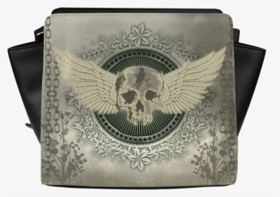 Skull With Wings And Roses On Vintage Background Satchel - Handbag, HD Png Download, Free Download