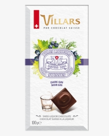 Villars Swiss Dark Chocolate Bar Filled With Gin - Swiss Chocolate, HD Png Download, Free Download