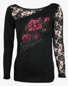 Death Rose Lace Sleeve Shirt - Lace Rose And Skull Tattoo, HD Png Download, Free Download
