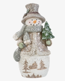 Snowman With Top Hat And Tree - Figurine, HD Png Download, Free Download