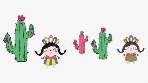 Mexican Dolls And Cactus - Cartoon, HD Png Download, Free Download