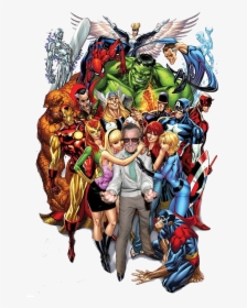 Stan Lee And All His Characters, HD Png Download, Free Download