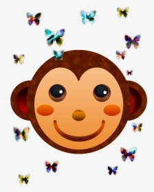 Monkey Face And Butterflies - Cartoon, HD Png Download, Free Download