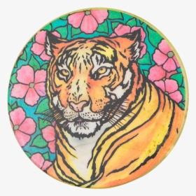 Tiger With Flowers Art Button Museum - Siberian Tiger, HD Png Download, Free Download