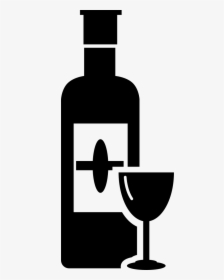 Wine Bottle With Goblet Variant - Botella Y Copa De Vino En Dibujo, HD Png Download, Free Download