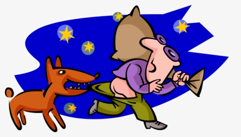 Vector Illustration Of Dog Attacks Burglar Thief Escaping - Cartoon, HD Png Download, Free Download