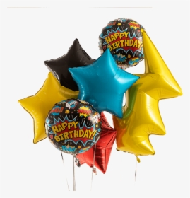 A Foil Balloon Bouquet Consisting Of 4 Star Balloons - Superhero Birthday Balloons, HD Png Download, Free Download