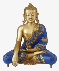 Brass Blue Meditating Buddha With Golden Statue, 8 - Gautama Buddha, HD Png Download, Free Download