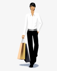 Cartoon Beautiful Fashion Woman Go Shopping - Vector Man Shopping Png, Transparent Png, Free Download