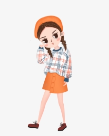 Cute Little Girl Smiling Young Lady Hand Painted Illustration - Cartoon Girl Walking Png, Transparent Png, Free Download