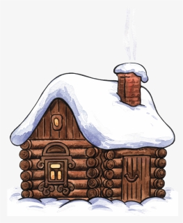 Cabin Clipart Scenary - Winter Log Cabin Cartoon, HD Png Download, Free Download
