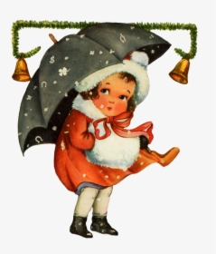 Vintage Christmas Clip Art Girl Snow - Vintage Christmas Clipart, HD Png Download, Free Download