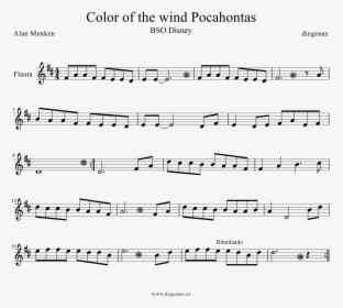 Colores En El Viento Partitura De Pocahontas Para Flauta - Vie En Rose Partitura Violin, HD Png Download, Free Download