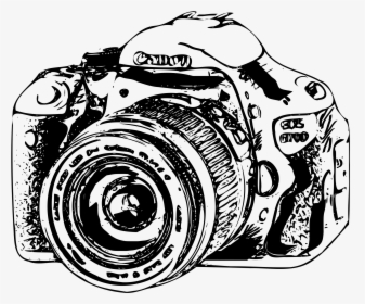 Canon Camera Drawing - Black And White Camera Clipart Png, Transparent Png, Free Download