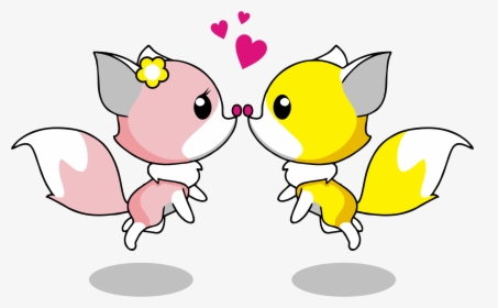 Cartoon Foxes Romantic Couple Clip Arts - Animated Good Morning Kiss, HD Png Download, Free Download