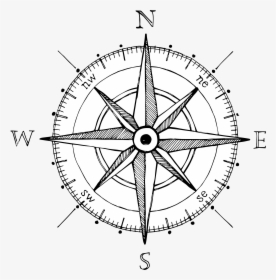 Compass Rose Drawing Hand Compass - Compass Drawing, HD Png Download, Free Download