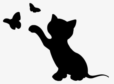 Kitten Playing With Butterflies Silhouette Clip Arts - Kitten Silhouette Clipart, HD Png Download, Free Download