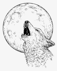 Wolf Howling At Moon - Line Art, HD Png Download, Free Download