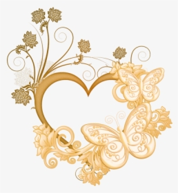 #frame #butterfly #golden #flower#heart #love - Flower Heart Frame Png, Transparent Png, Free Download