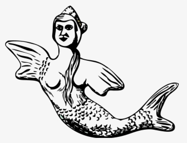 Mermaid Black And White Mermaid Clip Art Free Vector - Mermaid Black And White Vintage Clipart, HD Png Download, Free Download