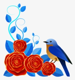 Flores, Ilustración, Rosas, Ave, Pajarito, Rojo, Azul - Illustration, HD Png Download, Free Download
