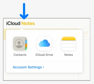 An Arrow Points To Icloud Notes In The Upper Left Corner - Icloud, HD Png Download, Free Download