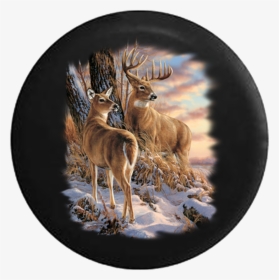 Deer Buck And Doe Winter Scene Big Antlers Jeep Camper - Картина По Номерам Животные, HD Png Download, Free Download