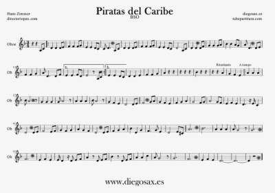 Tubescore Oboe Sheet Music For Pirates Of Caribbean - Piratas Del Caribe Cello Partitura, HD Png Download, Free Download