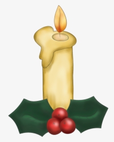Christmas Candle With Holly - Free Christmas Candle Clipart, HD Png Download, Free Download