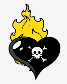 #tattoo #heart #black #skull #flames #sticker - Cuore Con Fuoco Disegno, HD Png Download, Free Download
