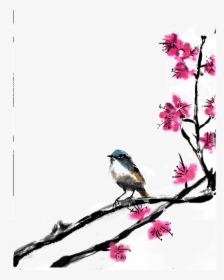 Hermosas Flores Y Aves, Png De Pintura - 古風 梅花 與 鳥, Transparent Png, Free Download