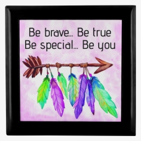 Be Brave Boho Feathers Arrow Wooden Jewelry Box In - Watercolor Arrows And Feathers, HD Png Download, Free Download