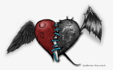 Hearts Angels Png Transparant - Drawings Devil And Angel, Transparent Png, Free Download