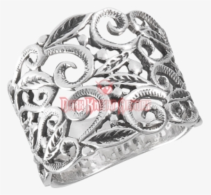 Sterling Silver Scrollwork Leaf Band - Sterling Silver Filigree Wide Band Ring, HD Png Download, Free Download