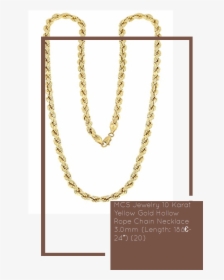 Mcs Jewelry 10 Karat Yellow Gold Hollow Rope Chain - Necklace, HD Png Download, Free Download