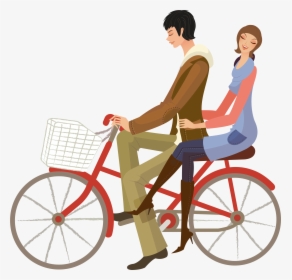 Hand Drawn Cartoon Couple Cycling Decoration Vector - Cartoon Cyclist Transparent Background, HD Png Download, Free Download