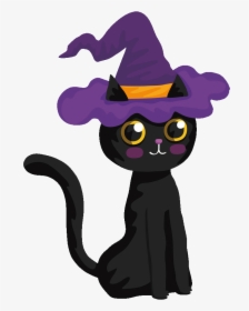 #halloween #blackcat #cute #witch - Halloween Black Witch Cat, HD Png Download, Free Download