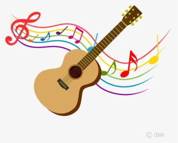 Guitar And Colorful Note Music Clipart Free Picture - Guitar With Music Notes, HD Png Download, Free Download