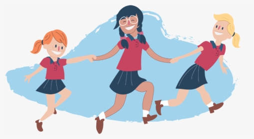 Girls Skipping And Holding Hands - Skipping Children Holding Hands, HD Png Download, Free Download