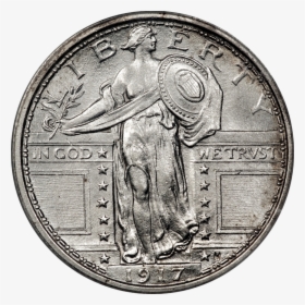 Standing Liberty Quarter 1917 Type1 Obverse - Lady Liberty Coin With Top Down, HD Png Download, Free Download
