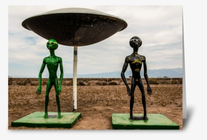 Aliens At Ufo Watchtower Greeting Card - Bronze Sculpture, HD Png Download, Free Download