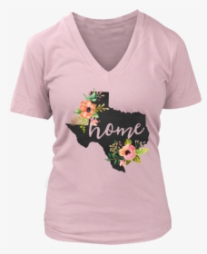 Texas Home Chalkboard Watercolor Flowers State T-shirt - Ladies T Shirt Design, HD Png Download, Free Download