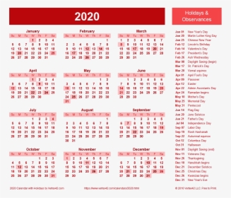2020 Calendar Png Picture - 2020 Calendar With Jewish Holidays, Transparent Png, Free Download