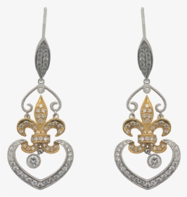 18k White & Yellow Gold Diamond Fleur De Lis Earrings - Earrings, HD Png Download, Free Download