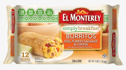 Simply Breakfast Egg, Turkey Sausage, And Cheese Burritos - El Monterey Breakfast Burritos, HD Png Download, Free Download