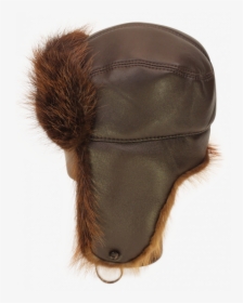 Trapper Hat In Brown Leather And Beaver Trim - Beaver Pelt Hat Transparent, HD Png Download, Free Download