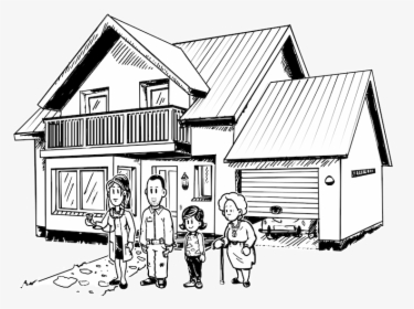 Drawing Family House - Family Outside The House Drawing, HD Png Download, Free Download