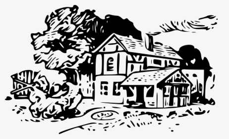 House With Yard Clipart Image Free Clipart - Countryside Clipart Black And White, HD Png Download, Free Download