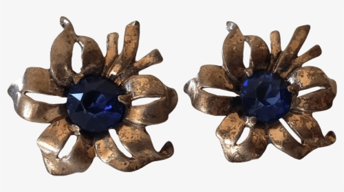 Brass Flower With Blue Crystal Center Earrings - Crystal, HD Png Download, Free Download